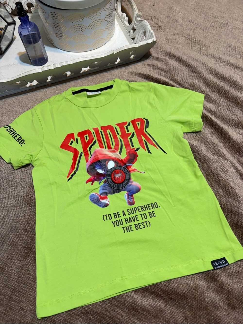 NWOT Kids Spider Graphic Tee with 3D Spider - Neon Green